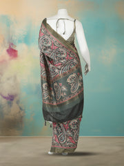 Printed Tussar Aqua Green Saree