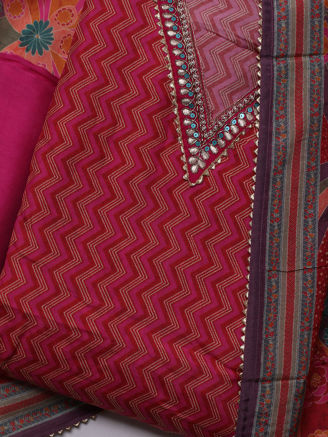 Neck Embroidered Muslin Unstitched Suit With Dupatta