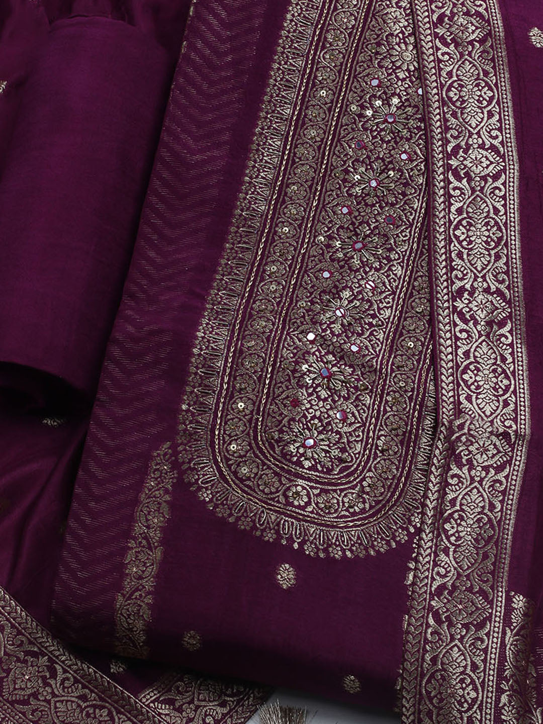 Woven Design Chanderi Unstitched Suit With Dupatta