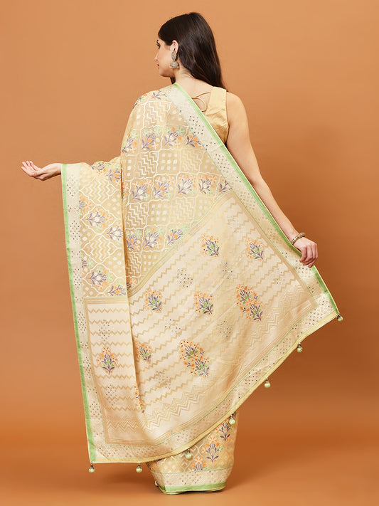 Floral Printed Organza Saree