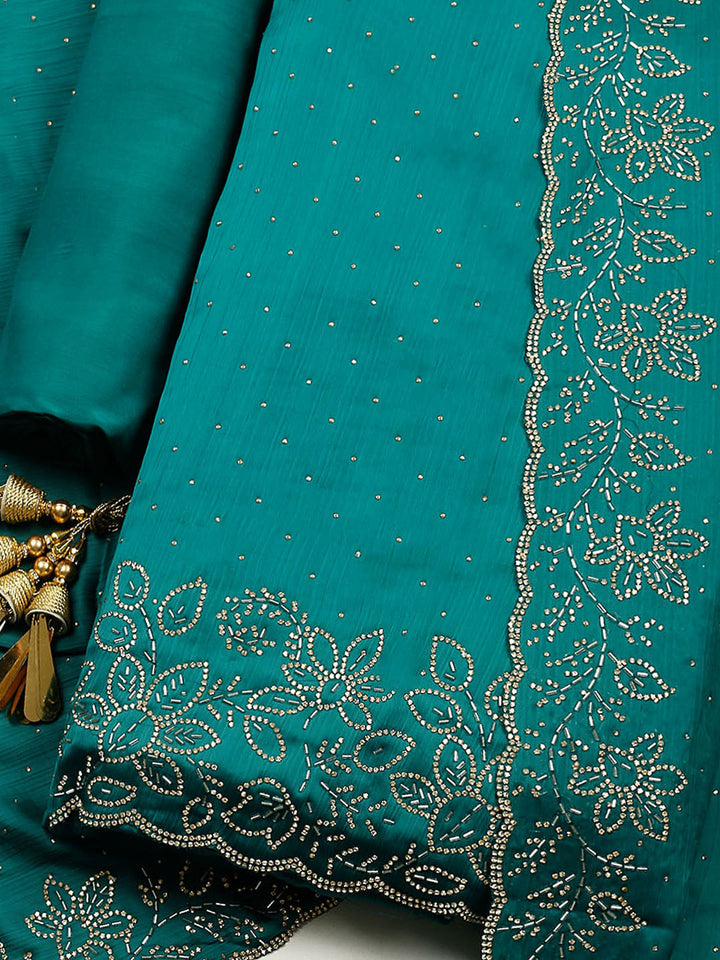 Embellished Chiffon Unstitched Suit With Pant &amp; Dupatta