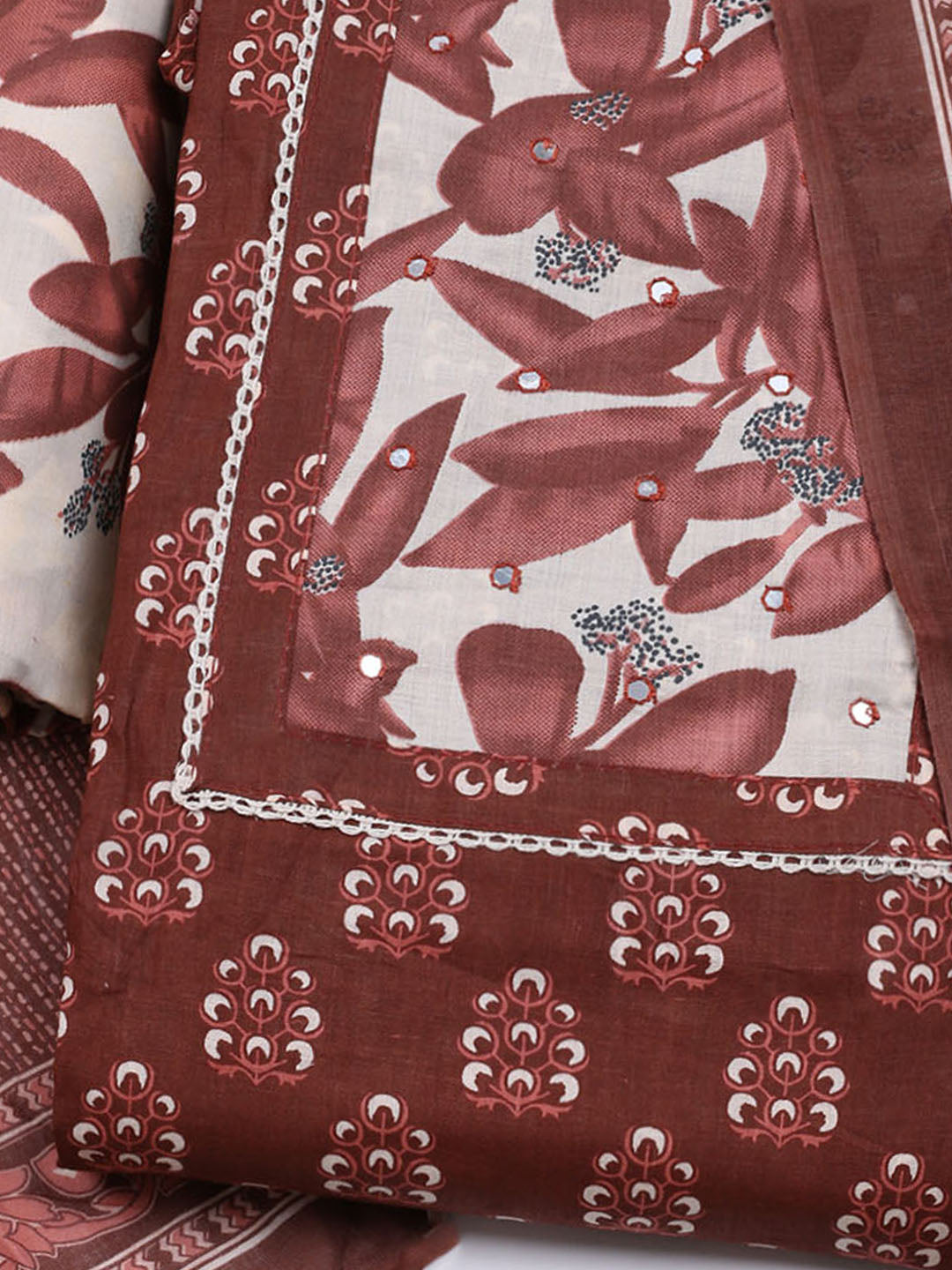 Printed Cotton Blend Unstitched Suit With Dupatta