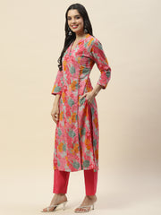 Floral Print Cotton Kurta With Pants