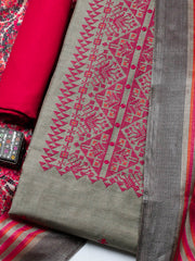 Embroidered Cotton Blend Unstitched Suit With Pant & Dupatta