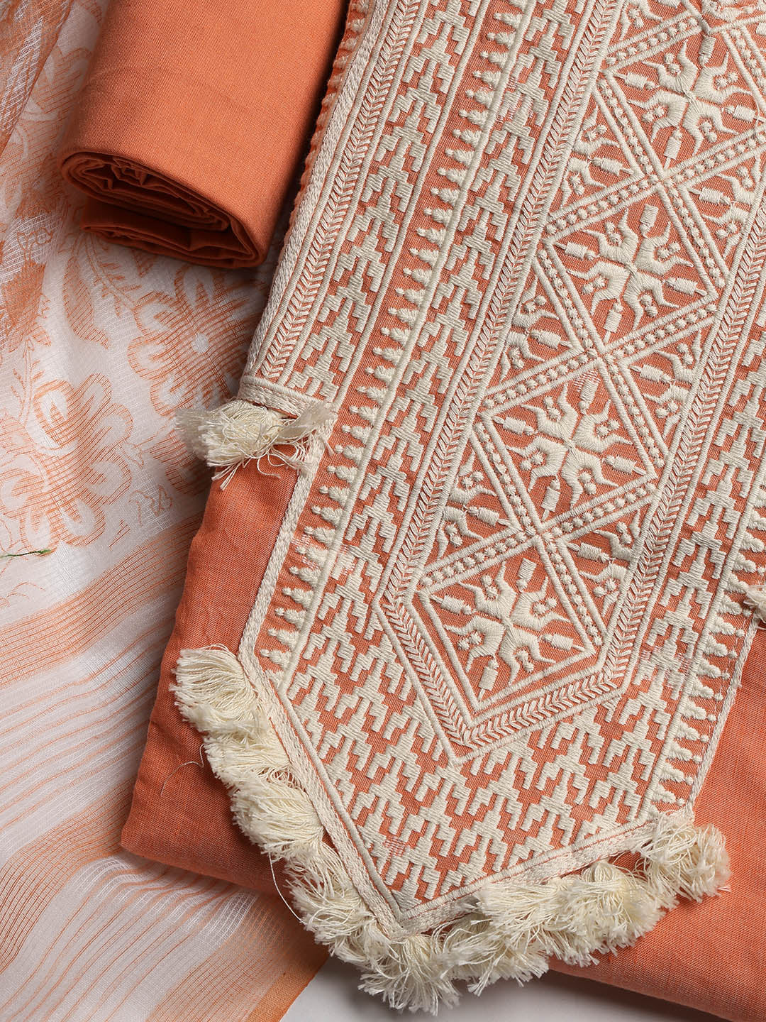 Neck Embroidered Cotton Blend Unstitched Suit With Dupatta