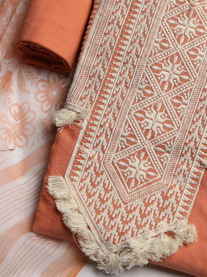 Neck Embroidered Cotton Blend Unstitched Suit With Dupatta
