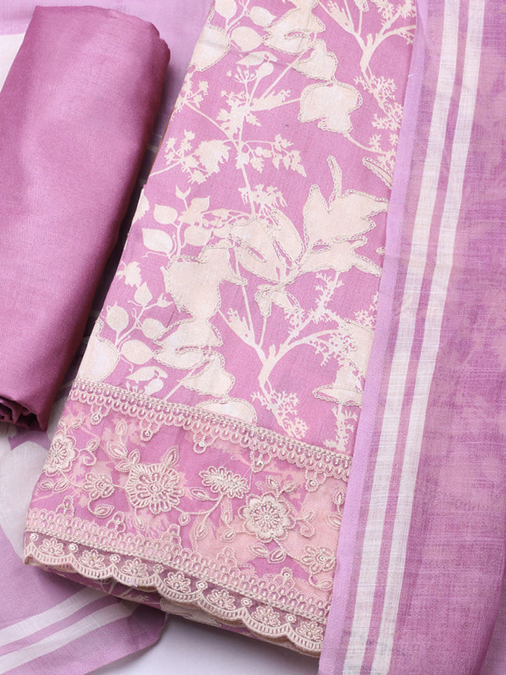 Embroidered Cotton Blend Unstitched Suit With Pant &amp; Dupatta