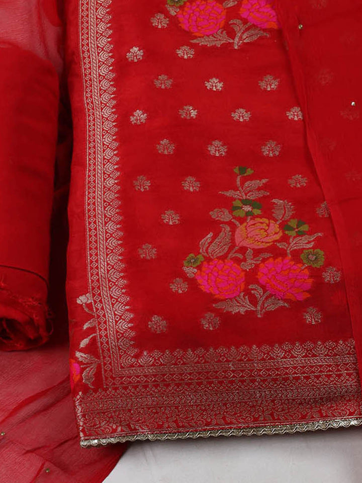 Woven Chanderi Unstitched Suit Piece With Dupatta