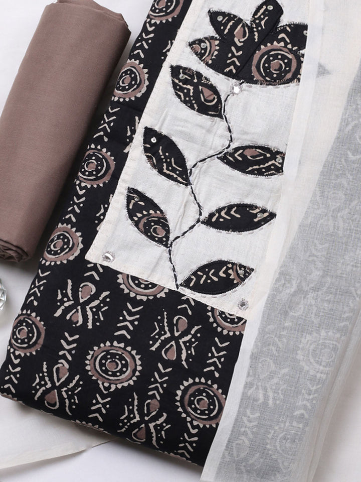 Printed Cotton Blend Unstitched Suit With Pant &amp; Dupatta