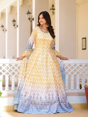 Printed Art Crepe Anarkali Suit Set With Dupatta