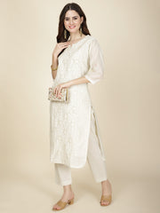 Resham Embroidered Chanderi Kurta With Pants