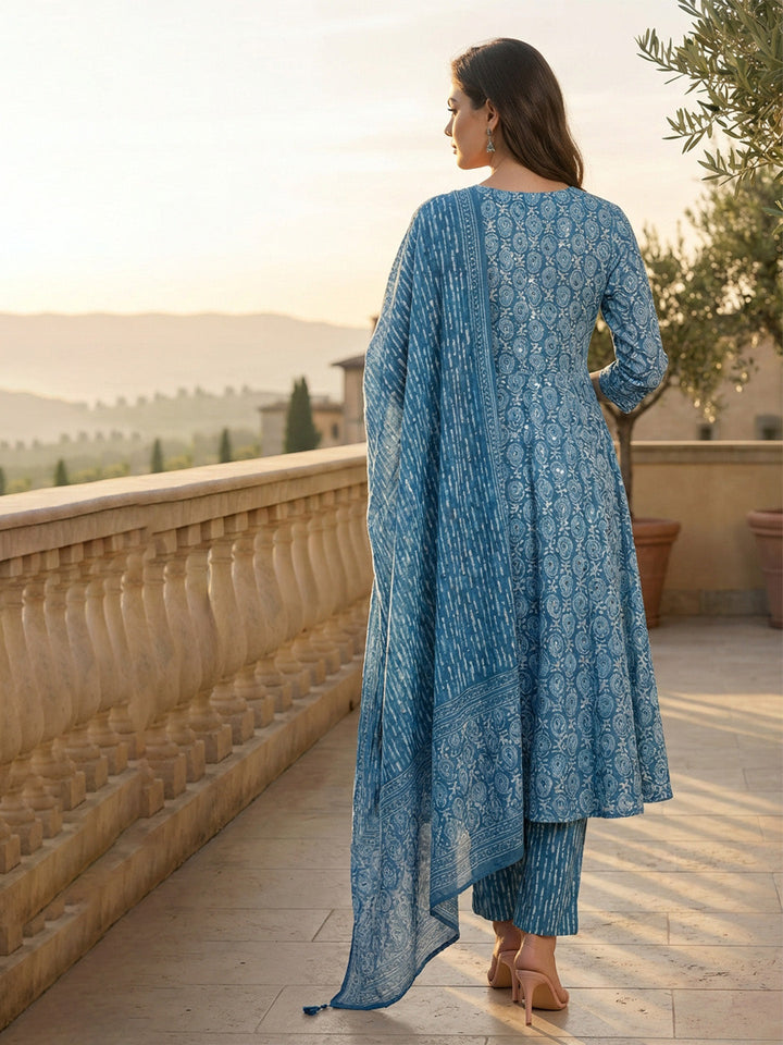 Printed Cotton Blend Suit With Pant &amp; Dupatta