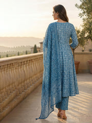 Printed Cotton Blend Suit With Pant & Dupatta