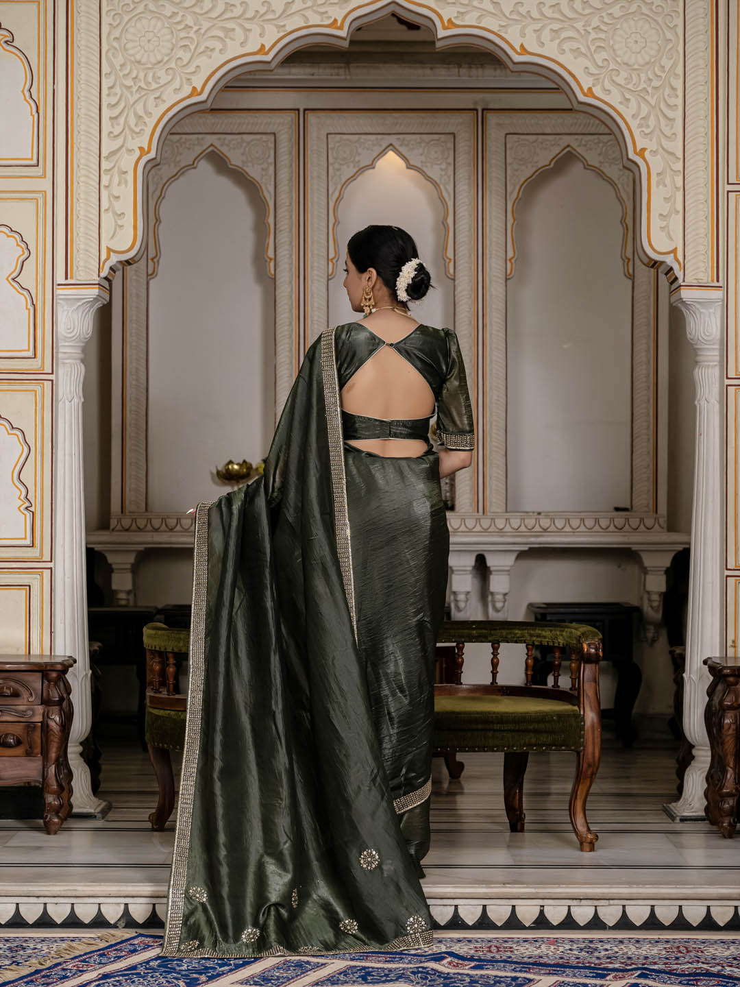 Stone Embroidery Organza Saree