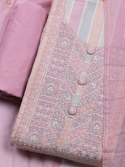 Neck Embroidered Cotton Blend Unstitched Suit With Dupatta