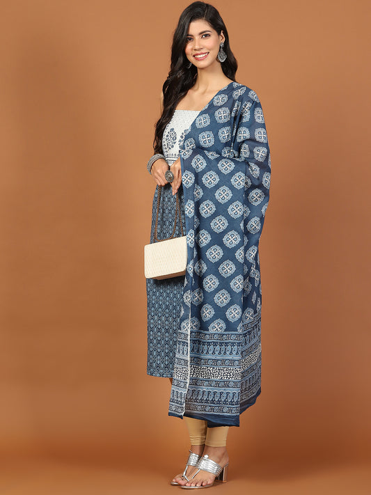 Printed Cotton Blend Unstitched Suit Piece With Dupatta