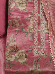 Patch Neck Art Silk Unstitched Suit With Dupatta