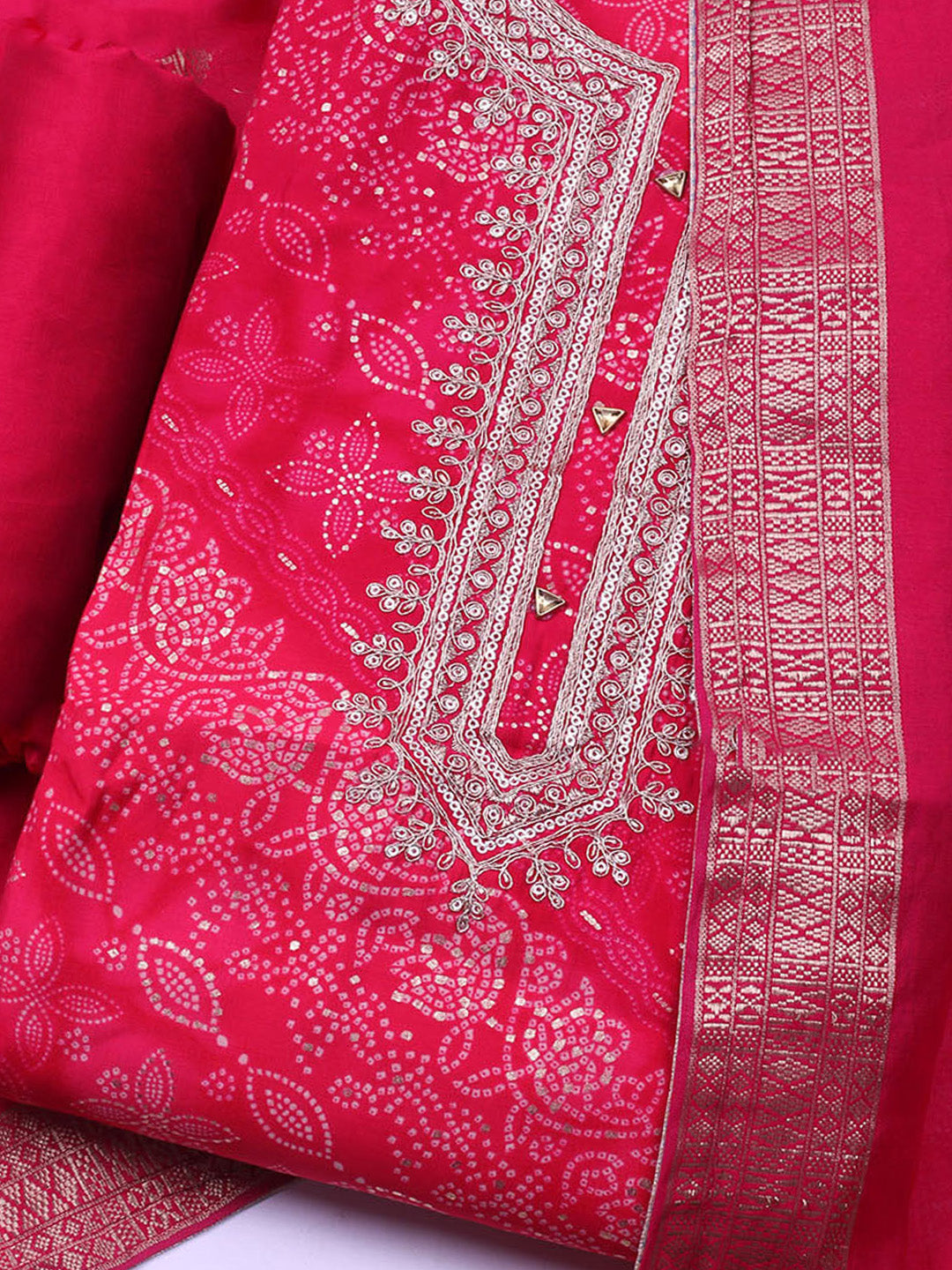 Neck Embroidered Cotton Blend Unstitched Suit With Dupatta