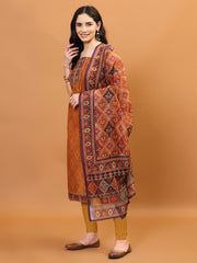 Printed Chanderi Unstitched Suit Piece With Dupatta