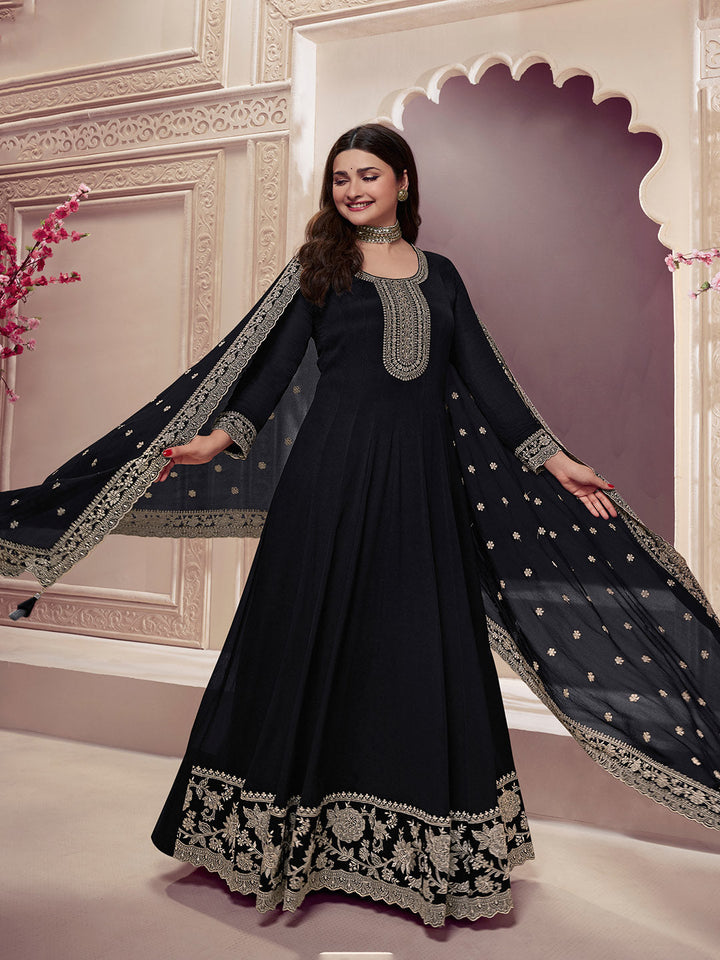 Embroidered Chinon Unstitched Suit With Pant &amp; Dupatta