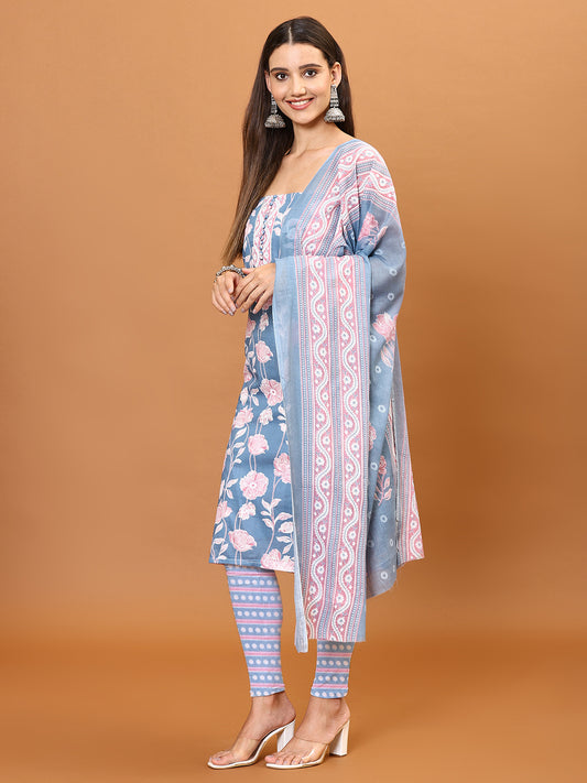 Neck Patti Printed Cotton Unstitched Suit Piece With Dupatta