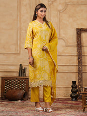 Printed Muslin Kurta With Pants & Dupatta