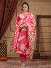 Printed Muslin Kurta With Pants & Dupatta