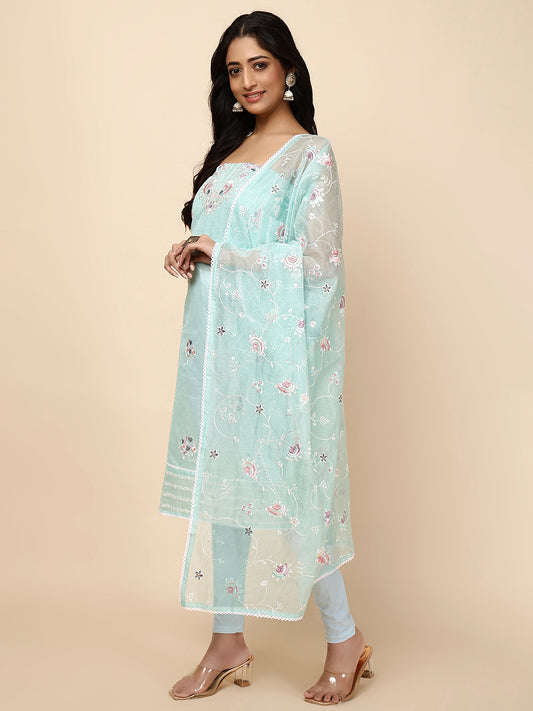 Neck Embroidered Cotton Blend Unstitched Suit With Dupatt