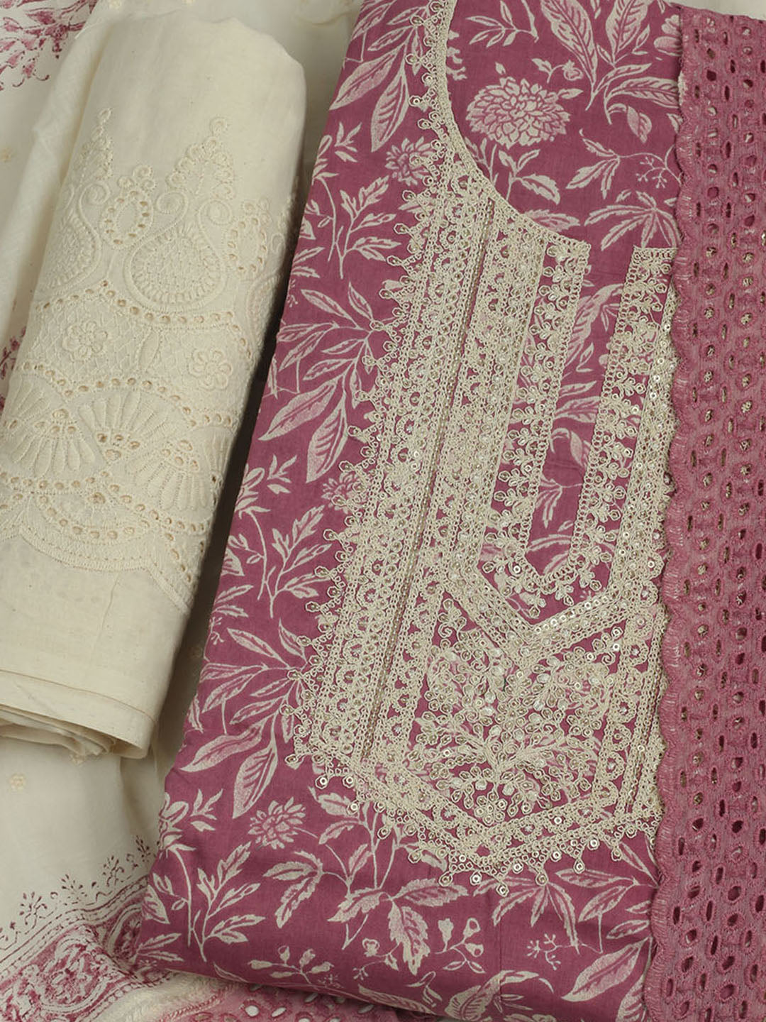 Printed Cotton Unstitched Suits Printed Suit With Pant &amp; Dupatta