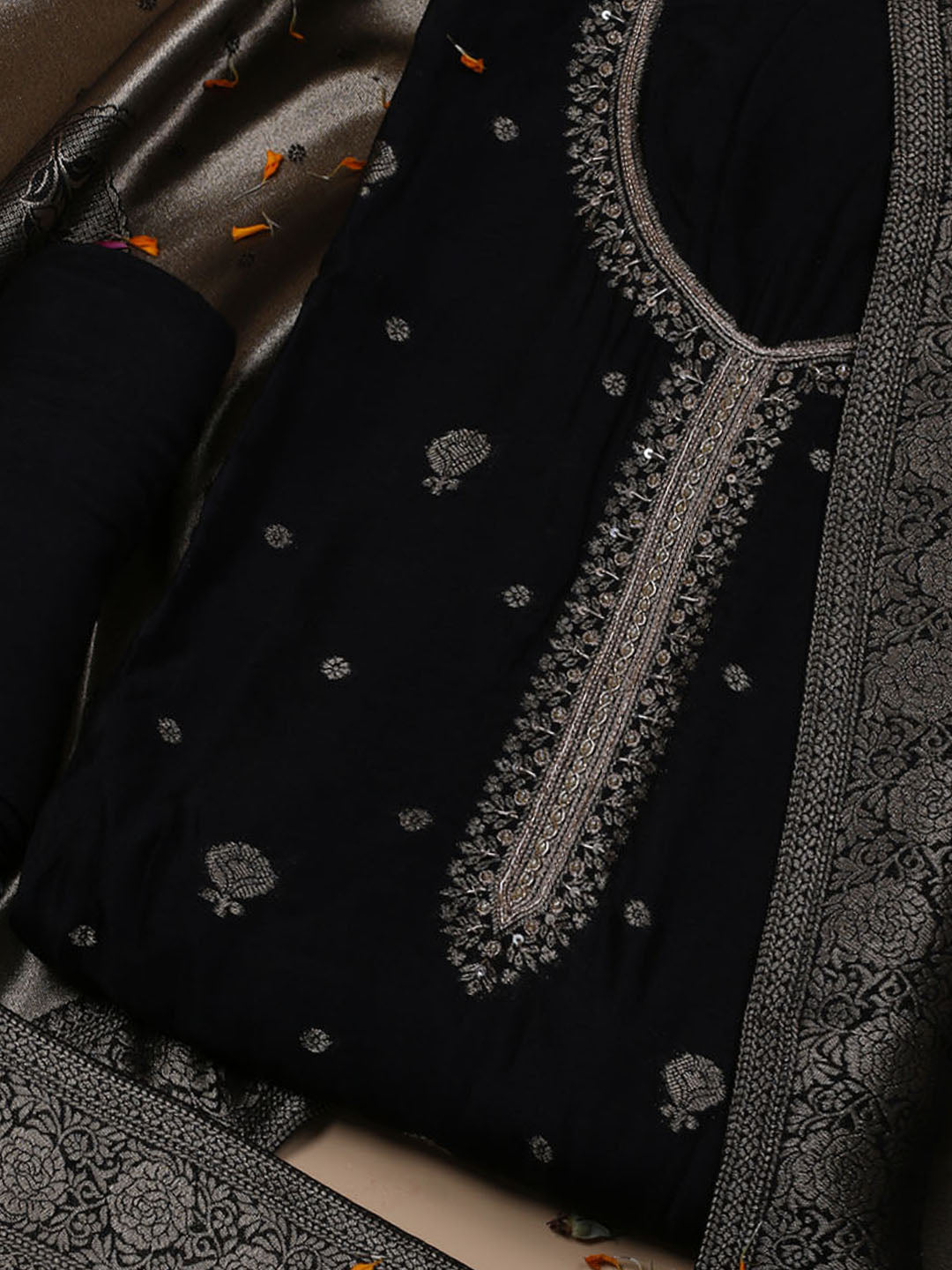 Kanjeevaram Chanderi Unstitched Suit With Dupatta