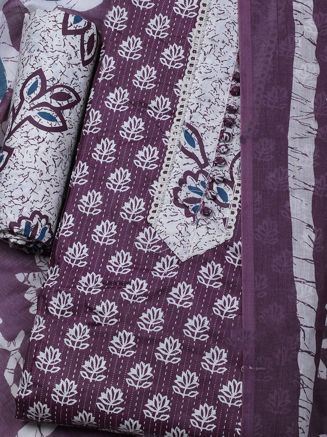 Printed Cotton Blend Unstitched Suit With Dupatta