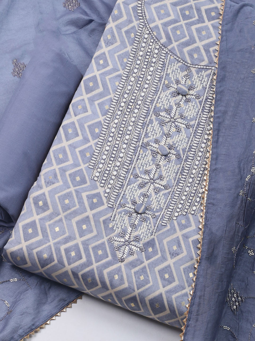 Printed Cotton Blend Unstitched Suit With Dupatta