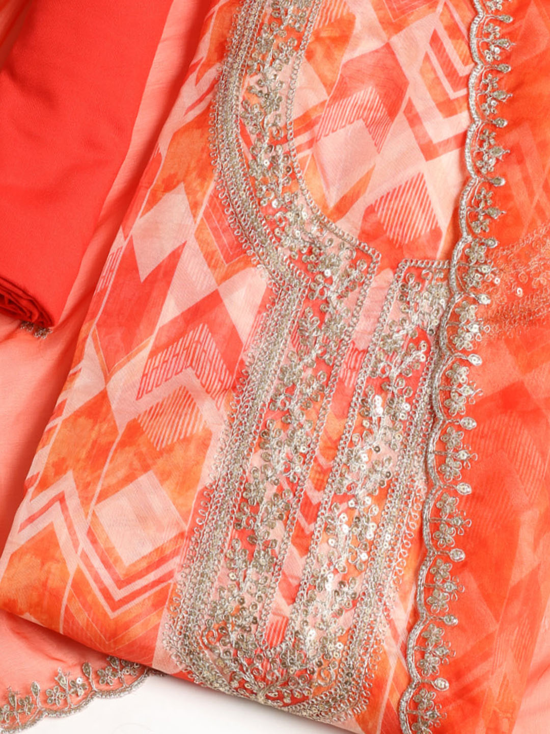 Embroidered Organza Unstitched Suit With Dupatta
