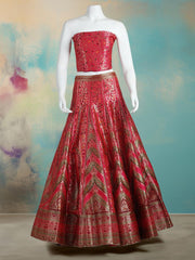 Banarasi Brocade Unstitched Lehenga Choli with Chevron Zari Weave Dupatta