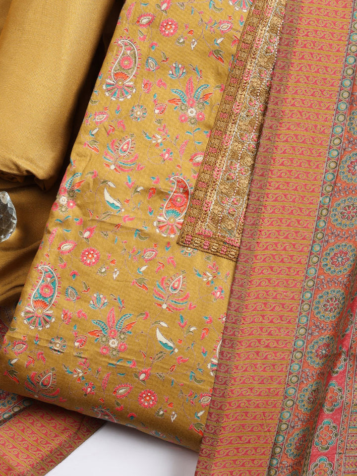 Printed Cotton Blend Unstitched Suit With Pant &amp; Dupatta