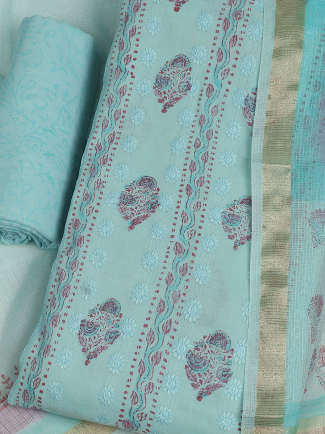 Printed Cotton Unstitched Suit With Pant &amp; Dupatta