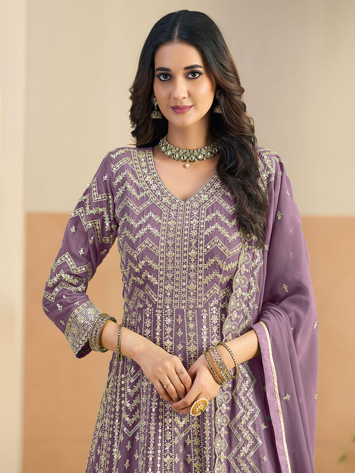 Embroidered Geogrette Semi Stitched Gown With Pant &amp; Dupatta