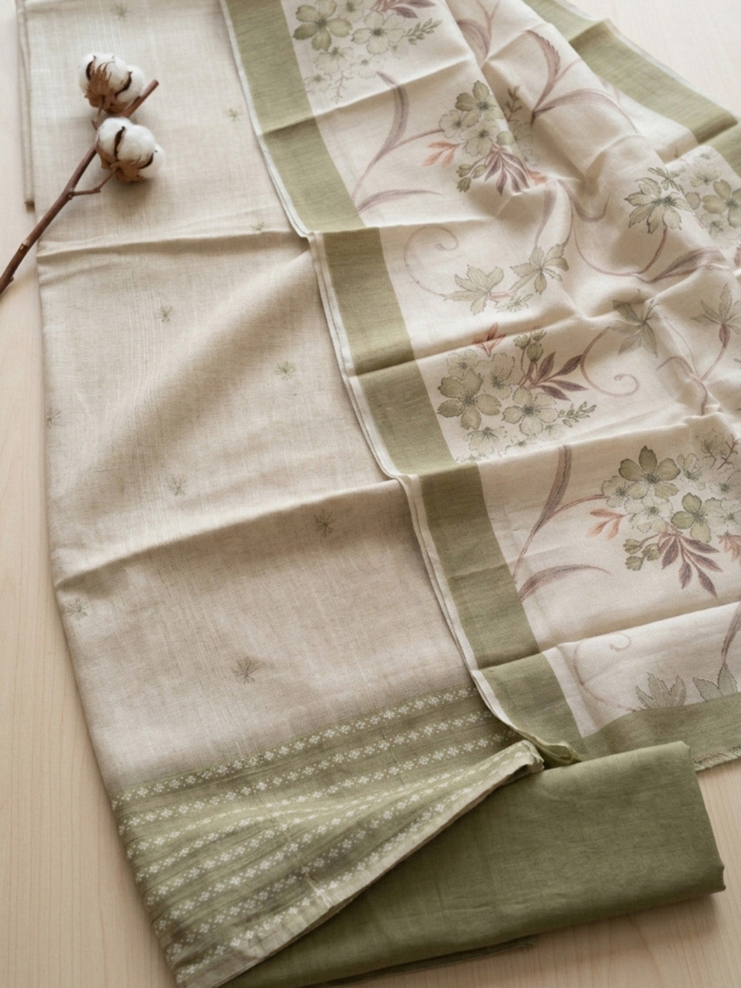 Embroidered Art Silk Unstitched Suit With Pant &amp; Dupatta
