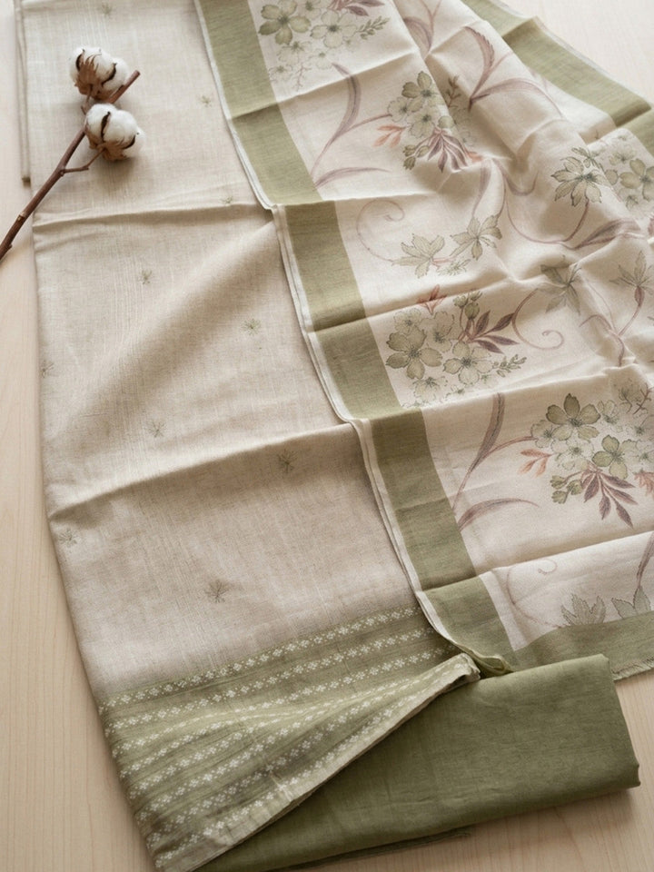 Embroidered Art Silk Unstitched Suit With Pant &amp; Dupatta