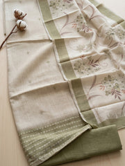 Embroidered Art Silk Unstitched Suit With Pant & Dupatta