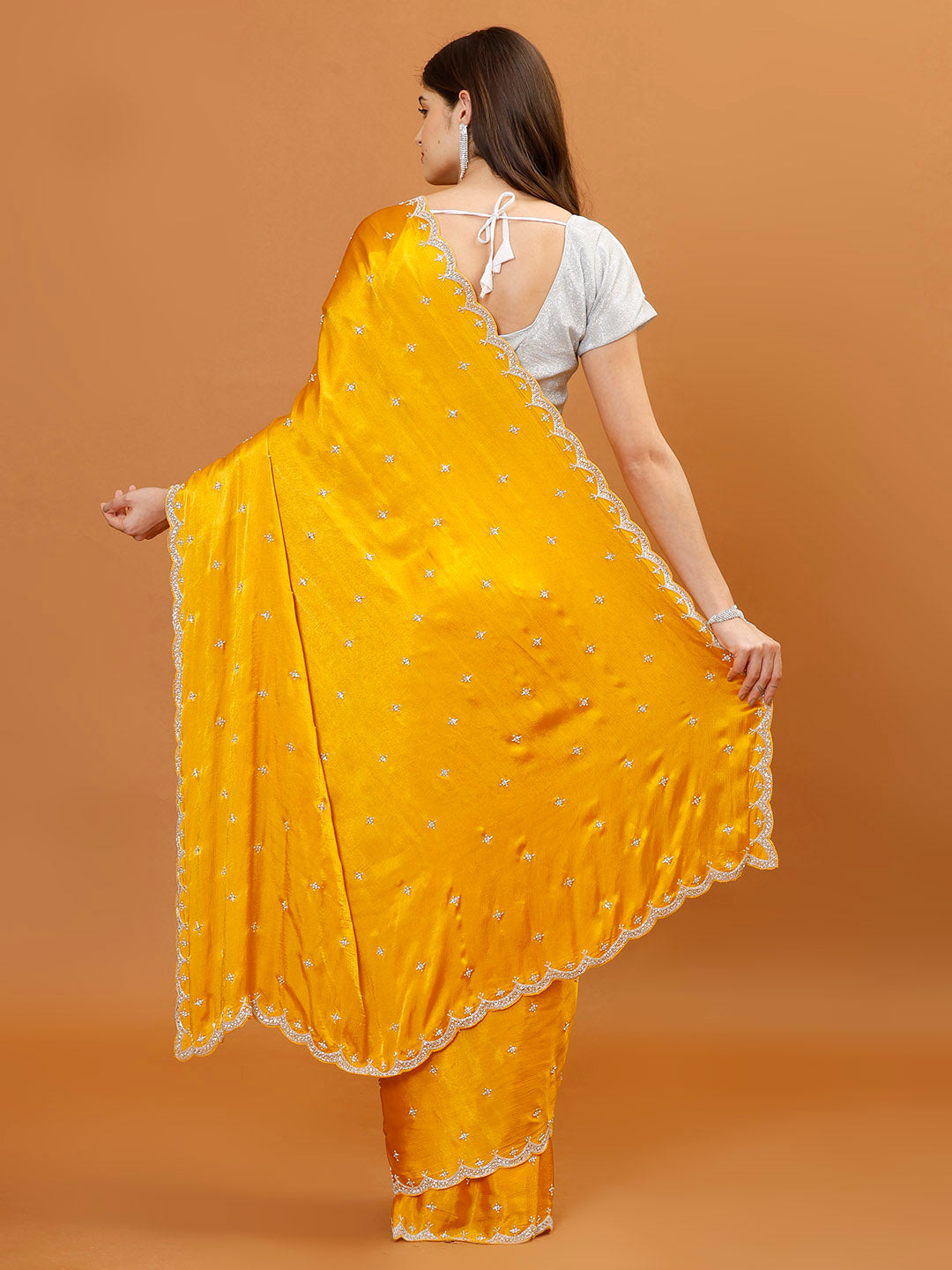 Hand Embroidery Chiffon Saree