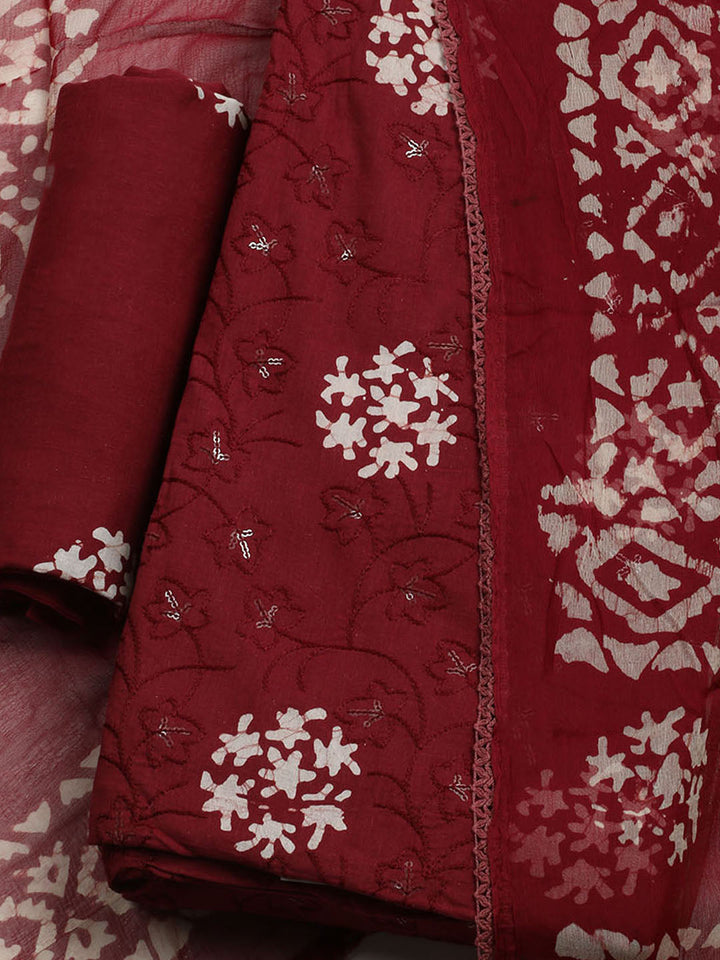 Printed Cotton Blend Unstitched Kurta With Pant &amp; Dupatta