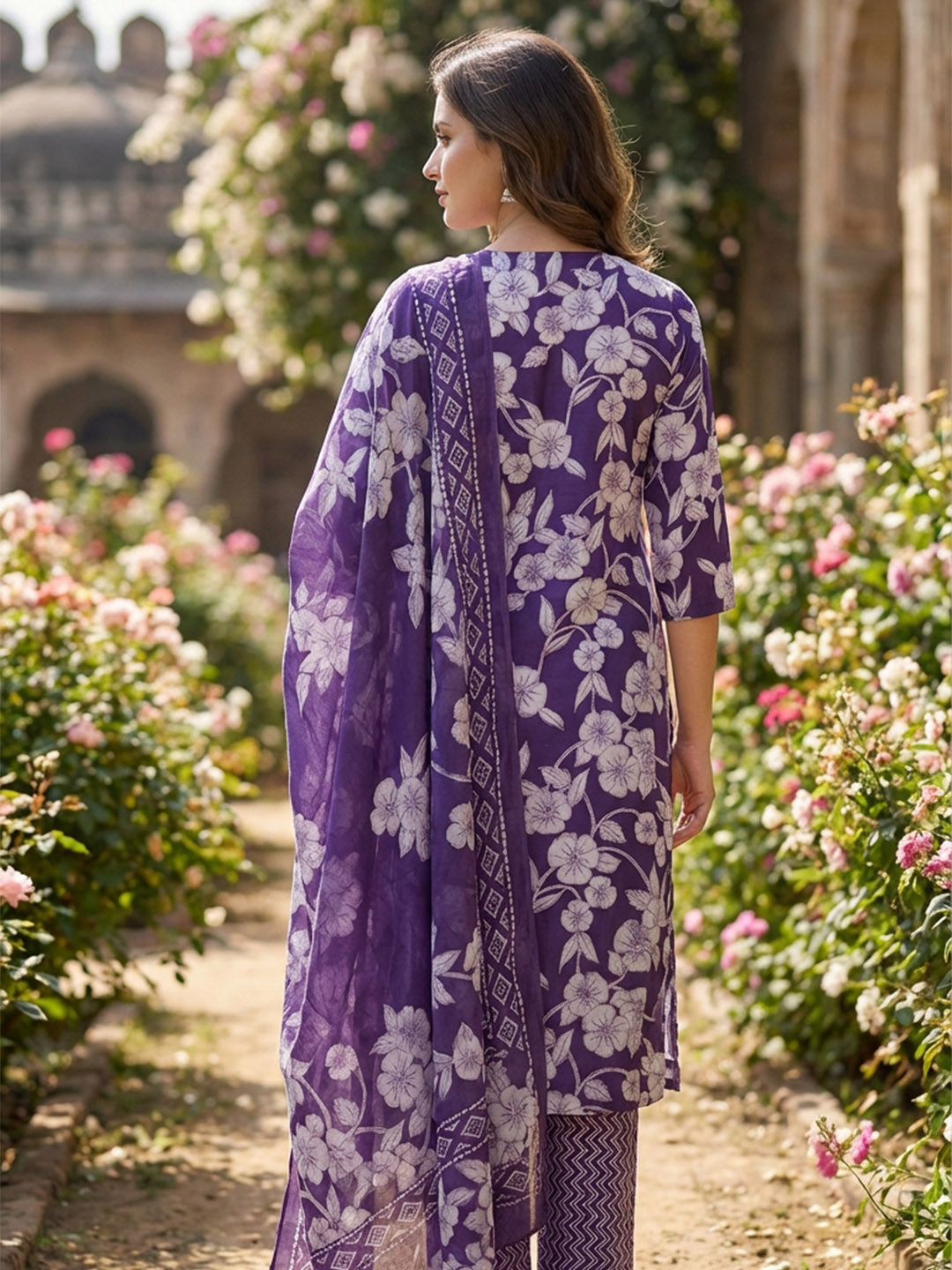 Printed Cotton Blend Suit With Pant &amp; Dupatta