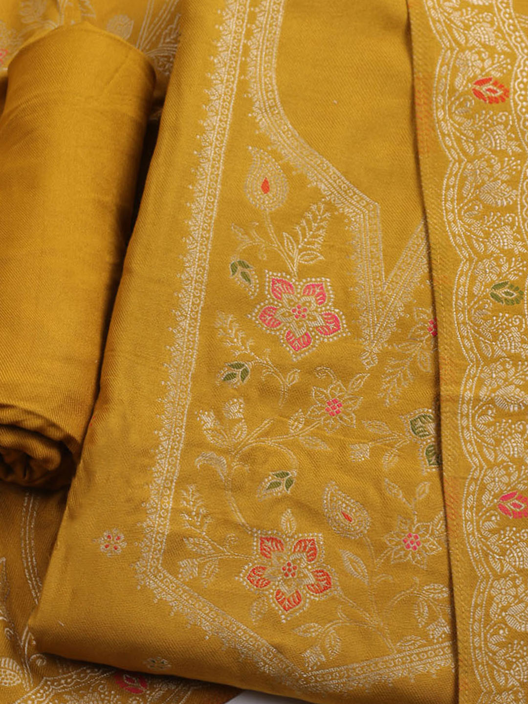 Pashmina Woven Design Unstitched Kurta With Pant &amp; Dupatta