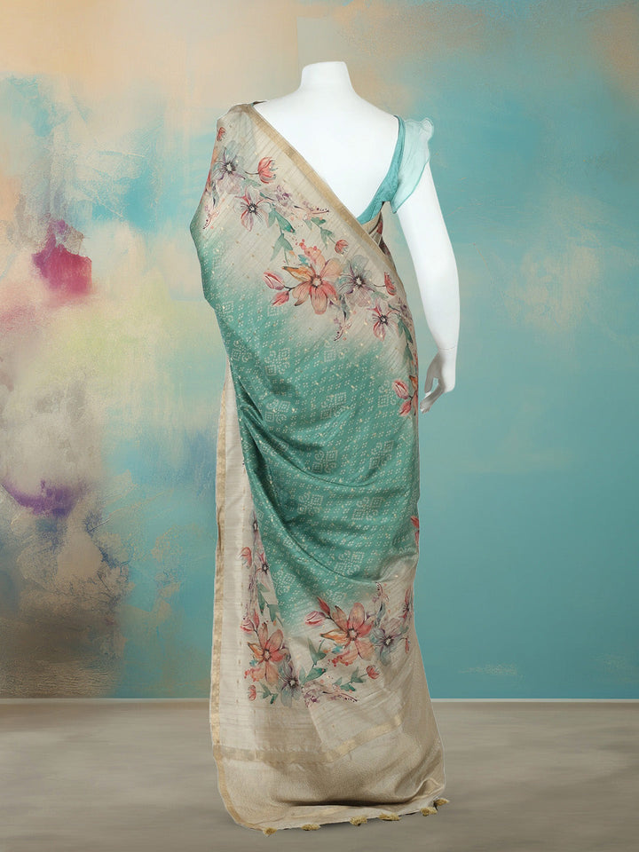 Floral &amp; Bandhani Printed Art Silk Saree