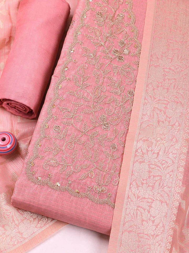 Embroidered Tissue Unstitched Suit With Pant &amp; Dupatta