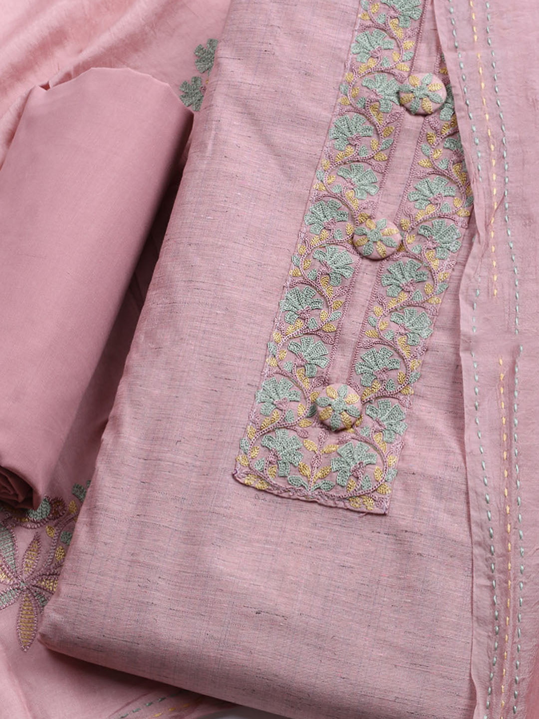 Embroidered Cotton Unstitched Suit With Dupatta