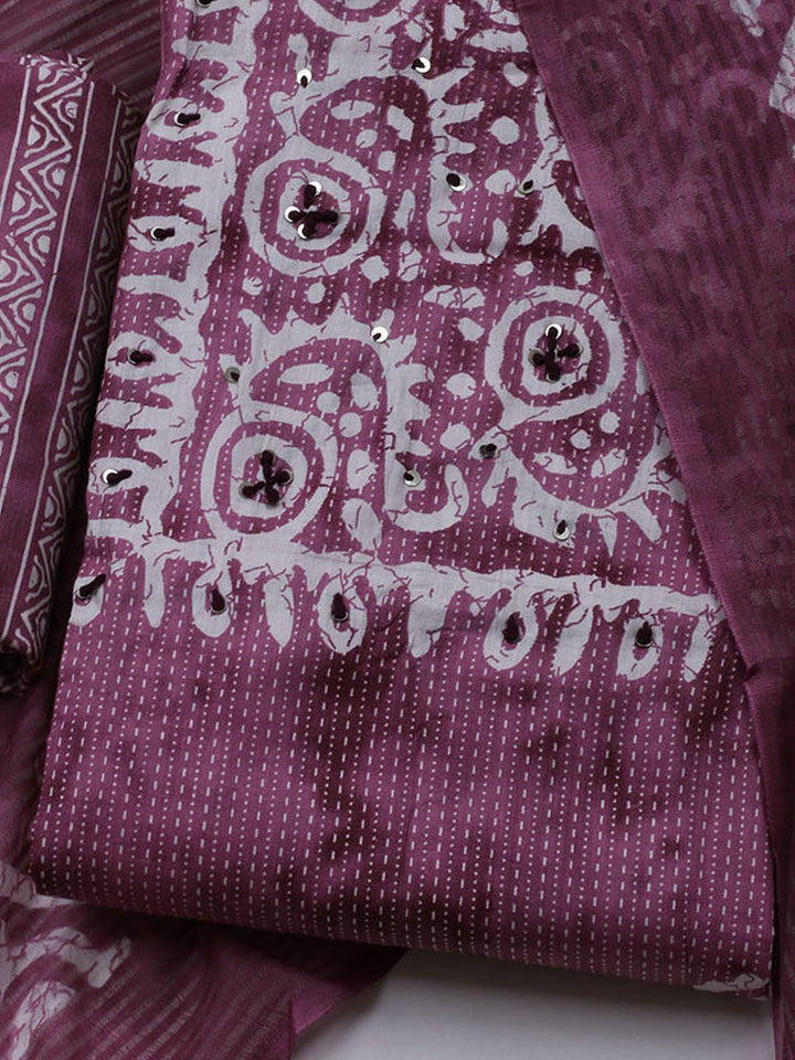 Neck Embroidered Cotton Blend Unstitched Suit With Dupatta