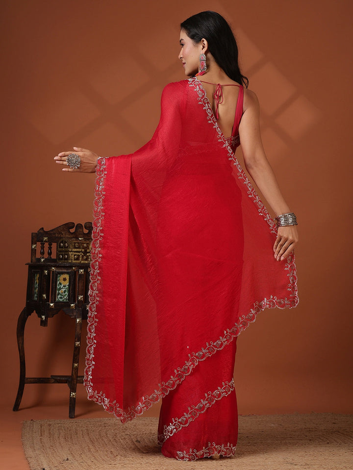 Embroidered Satin Saree