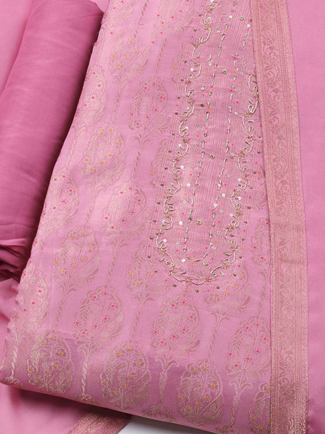 Brocade Chanderi Unstitched Suit With Dupatta